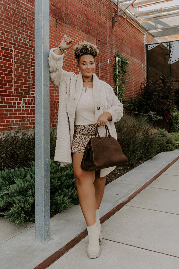 Warm Fuzzy Feeling Faux Fur Coat in Oatmeal Curves Image - 1