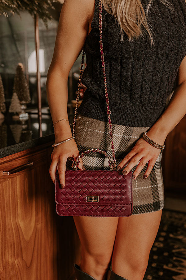 Remarkable Style Faux Leather Woven Purse in Windsor Wine