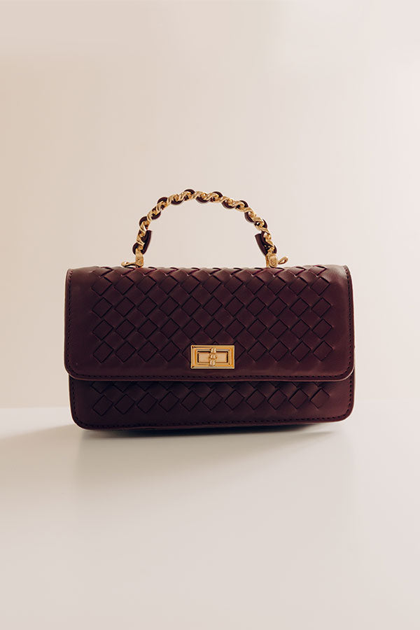 Remarkable Style Faux Leather Woven Purse in Windsor Wine Image - 2