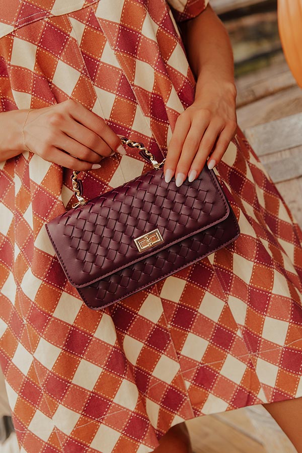 Remarkable Style Faux Leather Woven Purse in Windsor Wine