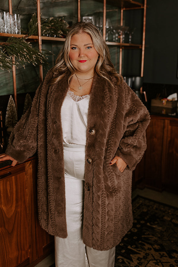 Warm Fuzzy Feeling Faux Fur Coat in Espresso Curves