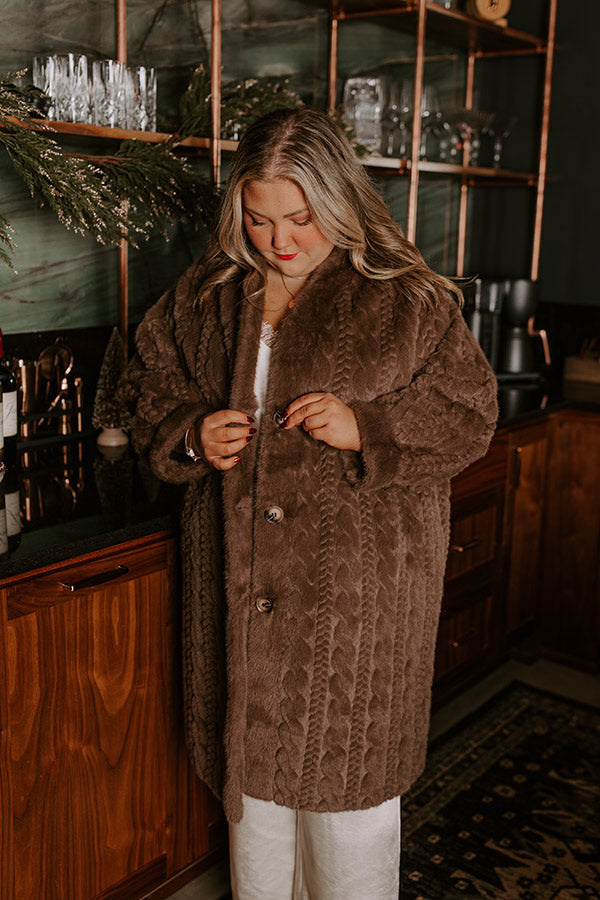 Warm Fuzzy Feeling Faux Fur Coat in Espresso Curves