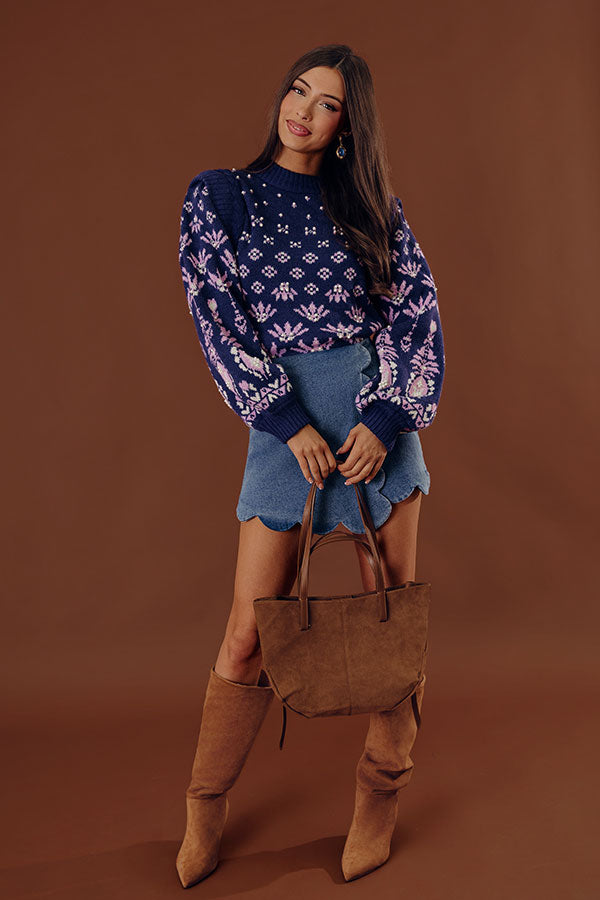 Vail Views Pearl Embellished Knit Sweater in Navy