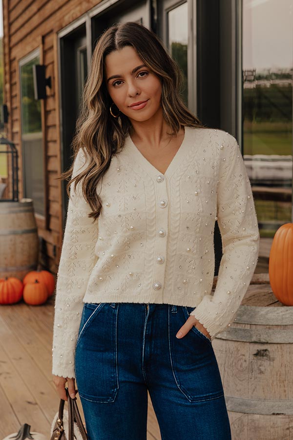 Blissful Smile Embellished Cardigan in Cream Image - 2