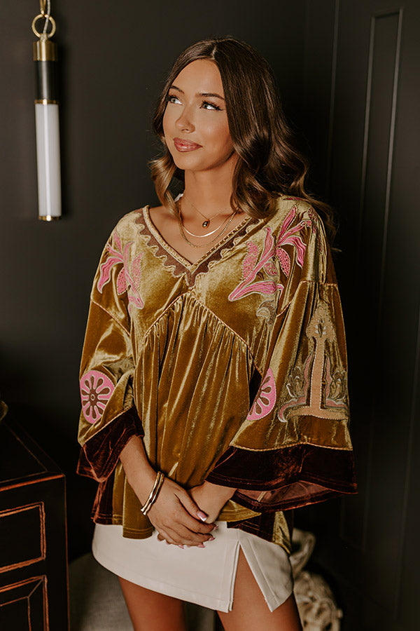 Feeling Boho Embroidered Velvet Top in Mustard