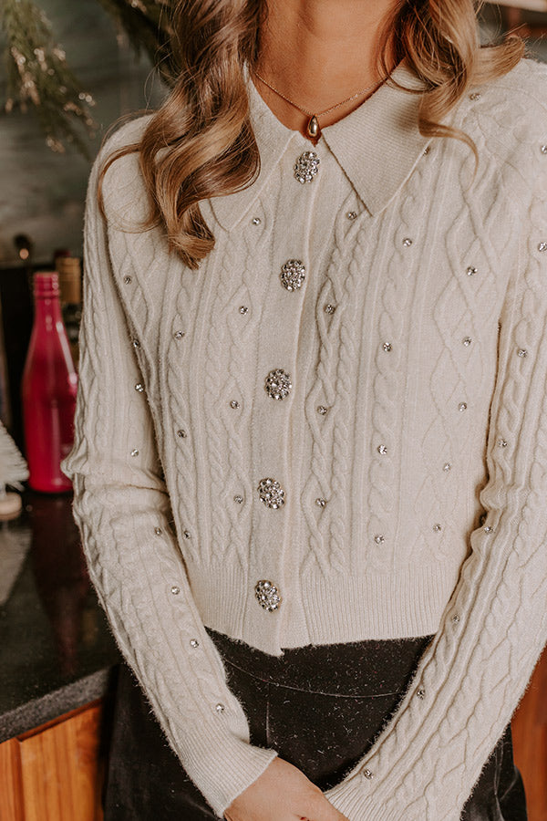 Kind Smile Cable Knit Embellished Cardigan in Cream