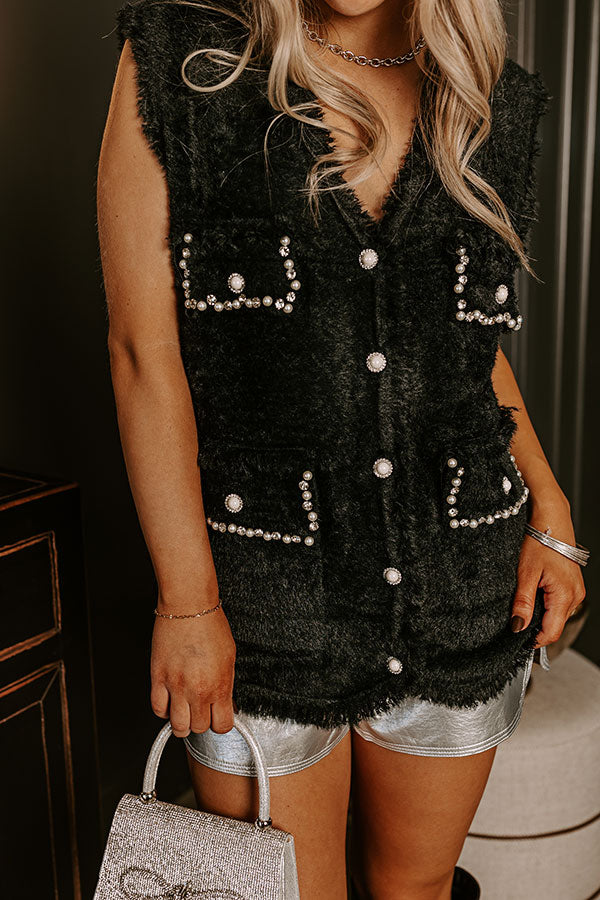 Cozy Mindset Eyelash Knit Vest in Black