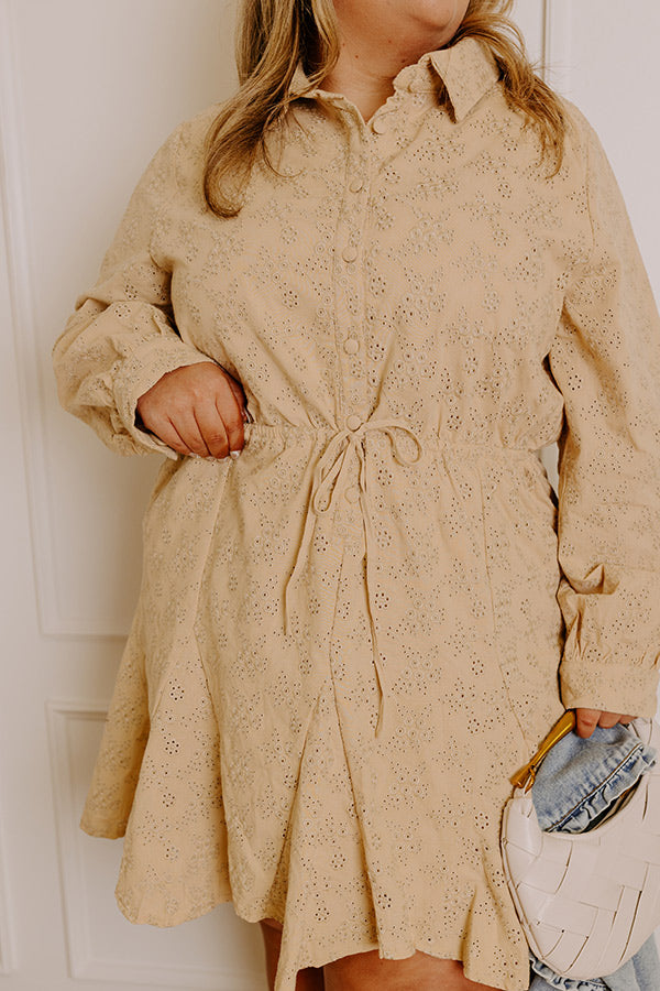 Blissful Smile Eyelet Mini Dress Curves 2XL / beige Blissful Smile Eyelet Mini Dress Curves 2XL / beige