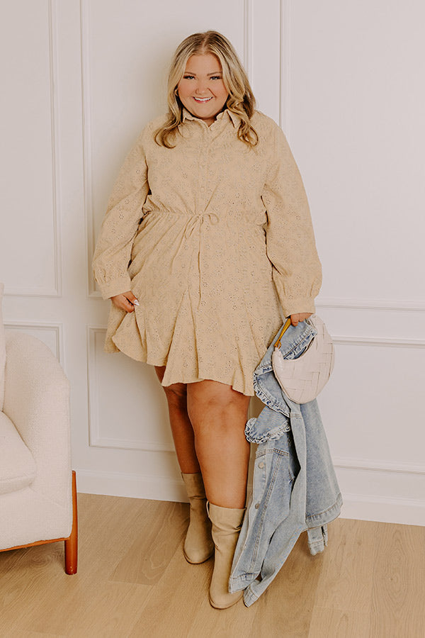 beige eyelet dress TDWPE Wrap Eyelet Midi Dress Beige