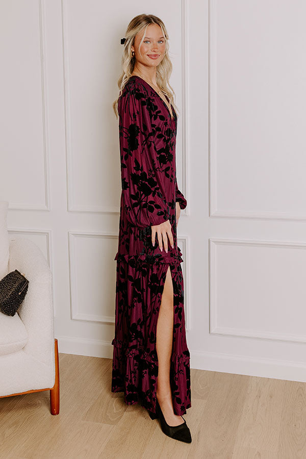 Moonlit Rendezvous Velvet Burnout Maxi Dress in Windsor Wine S / windsor-wine Moonlit Rendezvous Velvet Burnout Maxi Dress in Windsor Wine S / windsor-wine