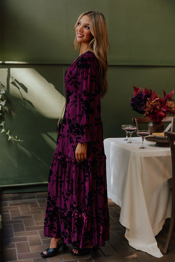 Moonlit Rendezvous Velvet Burnout Maxi Dress in Windsor Wine Image - 2