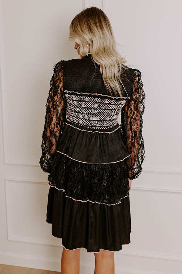 black lace layered dress Mist Lace Maxi Dress