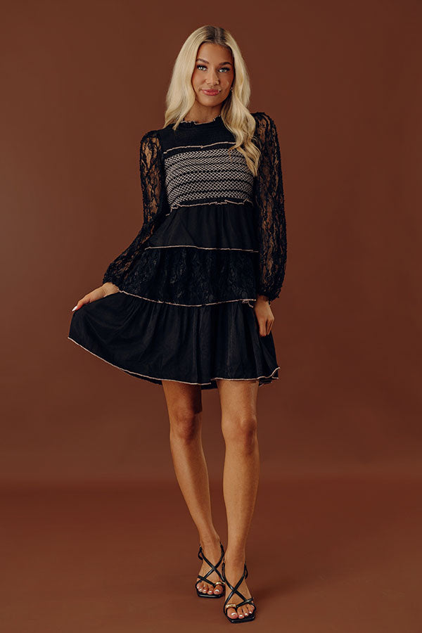 Romantic Notion Lace Tiered Mini Dress in Black Image - 1