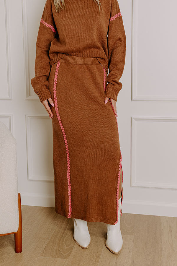 Coffee Shop Cutie High Waist Knit Maxi Skirt in Chocolate