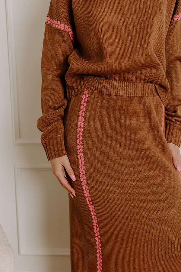 Coffee Shop Cutie High Waist Knit Maxi Skirt in Chocolate