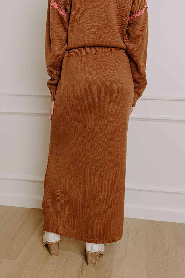 Coffee Shop Cutie High Waist Knit Maxi Skirt in Chocolate