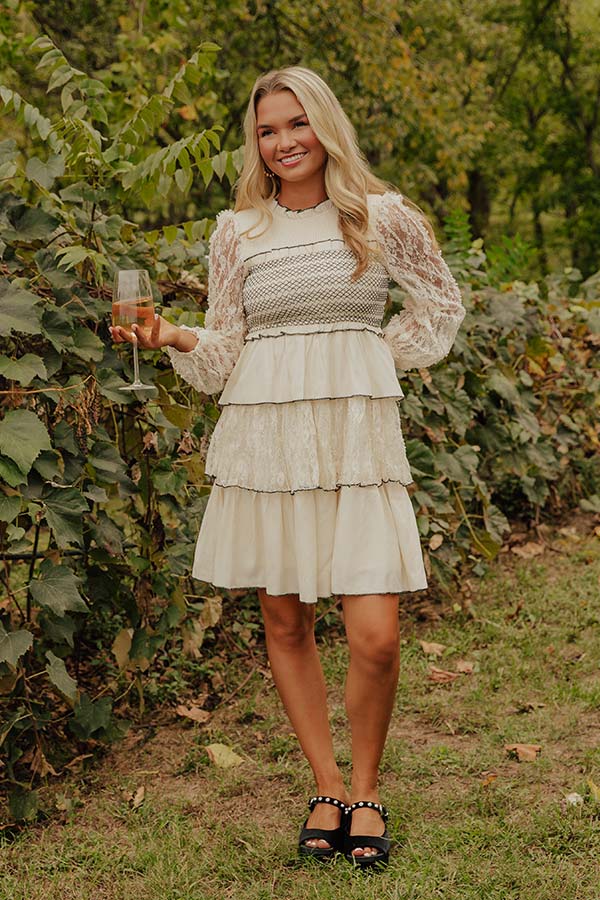 Romantic Notion Lace Tiered Mini Dress in Cream Image - 2