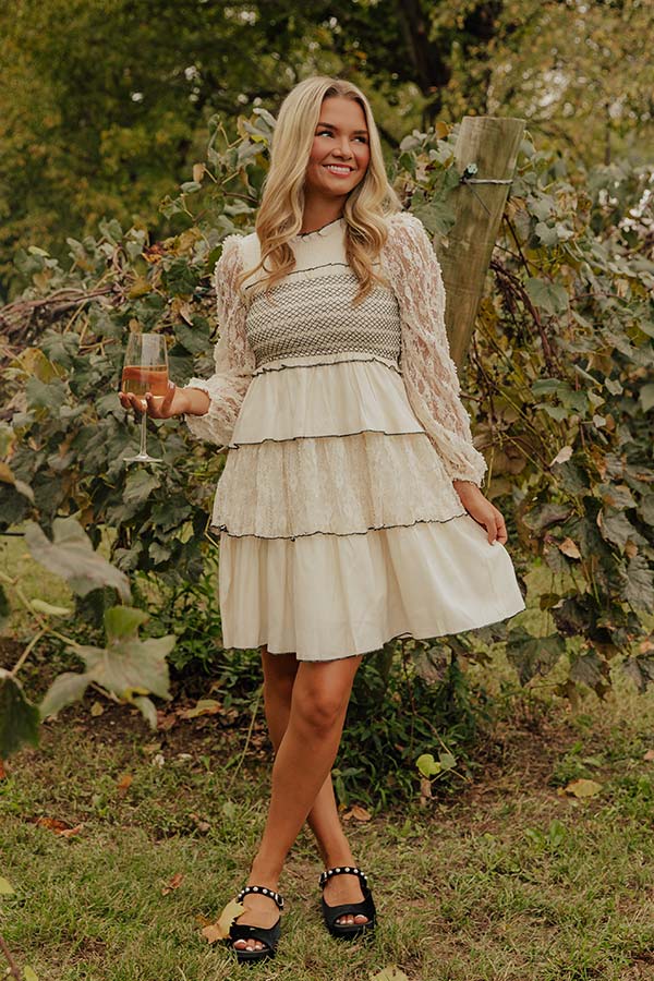 Romantic Notion Lace Tiered Mini Dress in Cream Image - 1
