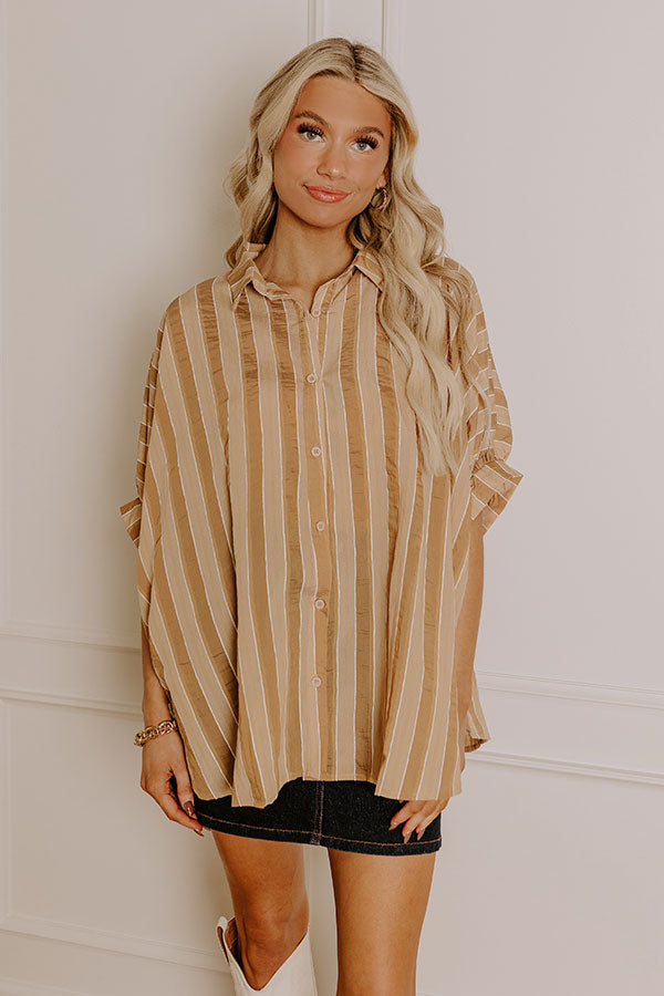 Pumpkin Spice Cutie Oversized Button Up in Camel