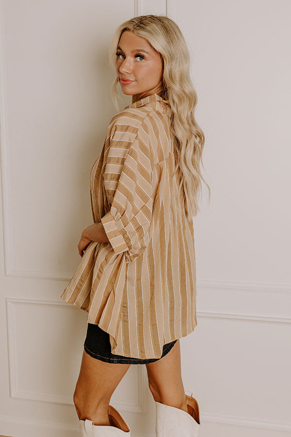 Pumpkin Spice Cutie Oversized Button Up in Camel