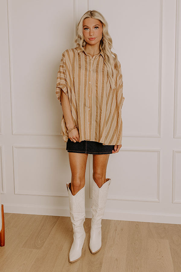 Pumpkin Spice Cutie Oversized Button Up in Camel