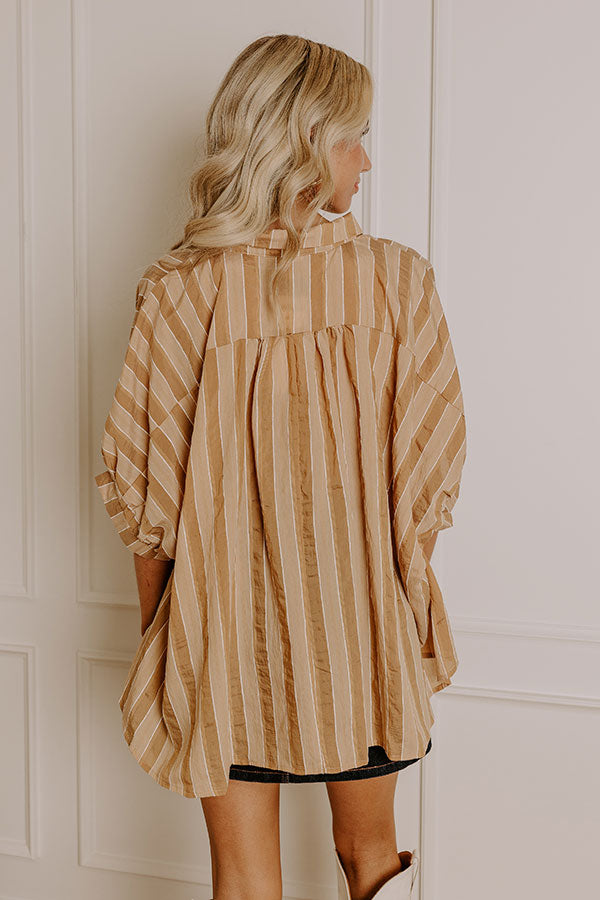 Pumpkin Spice Cutie Oversized Button Up in Camel