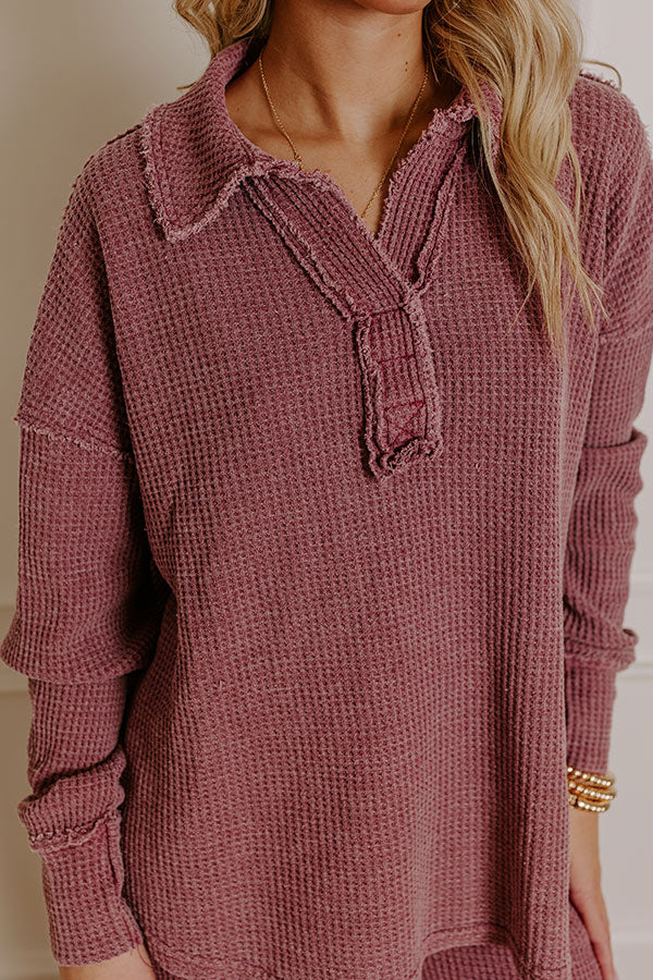 Cozy Haven Vintage Wash Knit Top in Sangria