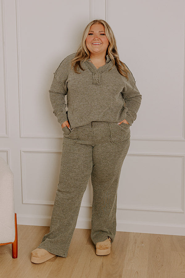 Cozy Haven High Waist Vintage Wash Knit Pants in Olive Curves