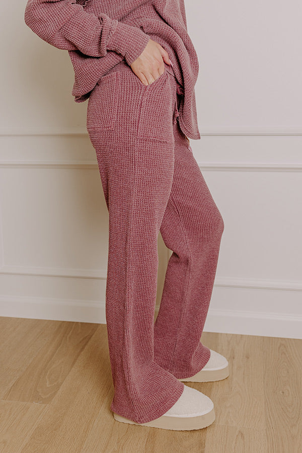 Cozy Haven High Waist Vintage Wash Knit Pants in Sangria