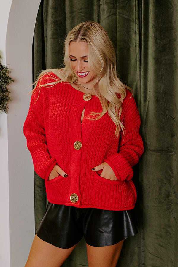 Cozy Cuddles Knit Cardigan in Red