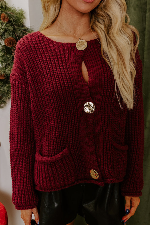 Cozy Cuddles Knit Cardigan in Maroon