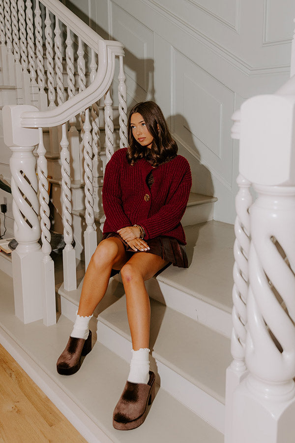Cozy Cuddles Knit Cardigan in Maroon