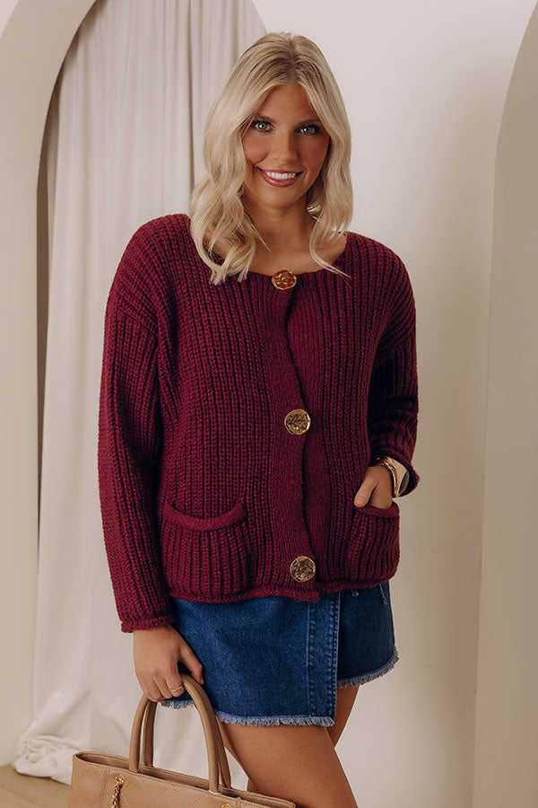 Cozy Cuddles Knit Cardigan in Maroon Image - 2