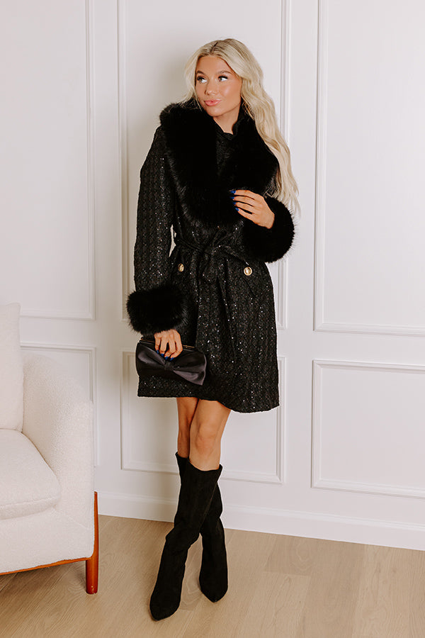 Cozy Elegance Tweed Knit Coat In Black