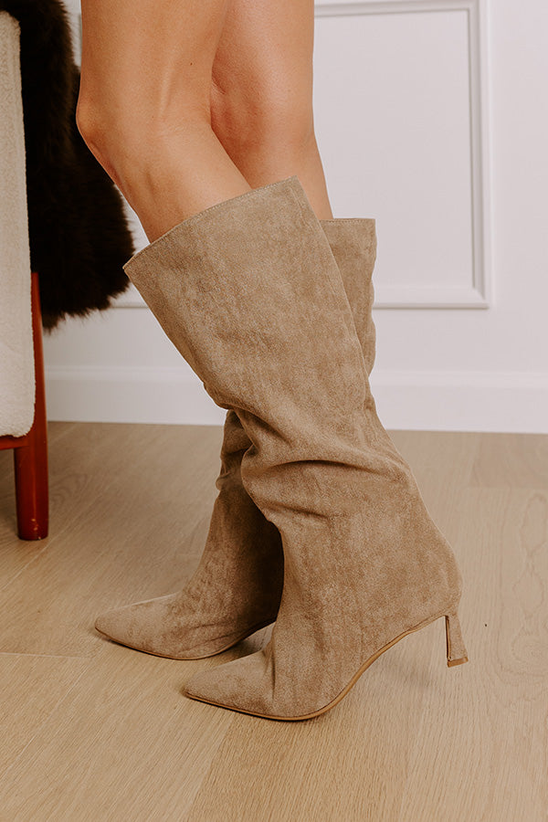 The Sadie Faux Suede Boot in Taupe