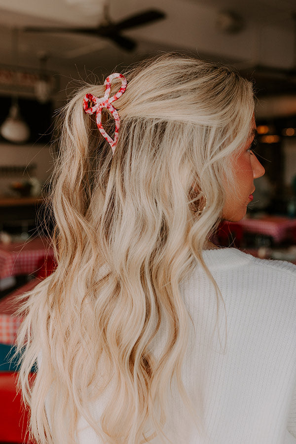 Coquette Cutie Bow Hair Claw Clip in Red Marble