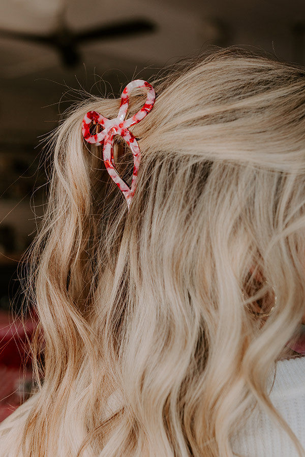 Coquette Cutie Bow Hair Claw Clip in Red Marble