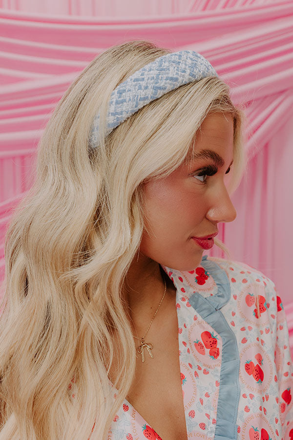 Girl Boss Tweed Headband in Sky Blue