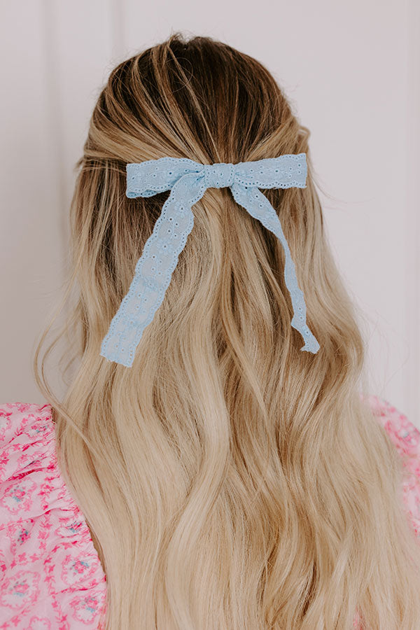 Bows And Kisses Eyelet Bow Hair Clip in Sky Blue