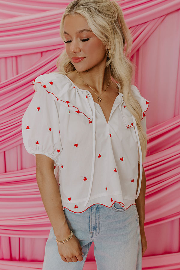 Candy Hearts Embroidered Top in White