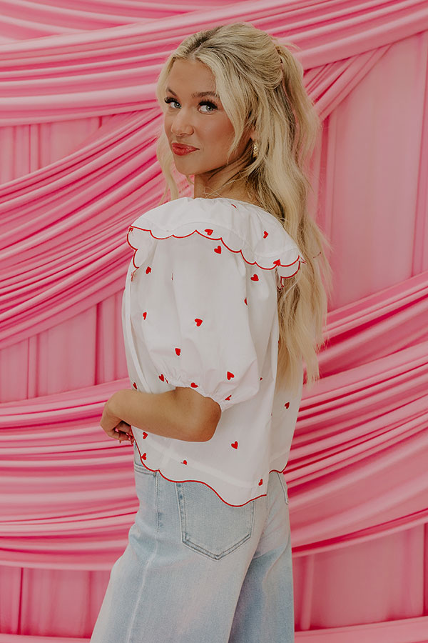 Candy Hearts Embroidered Top in White