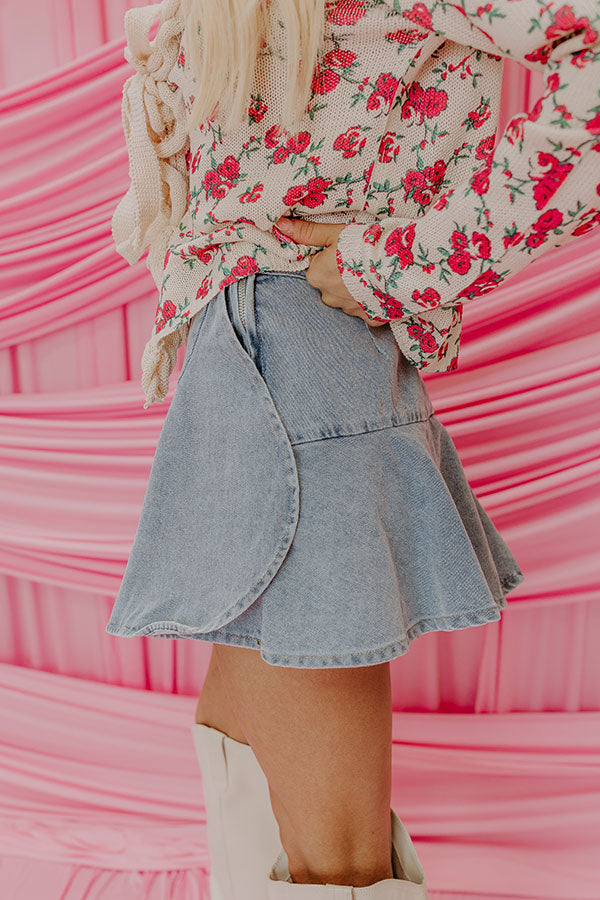 The Lana High Waist Denim Skort in Medium Wash