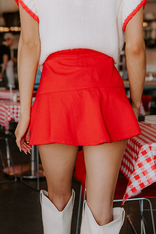 The Lana High Waist Denim Skort in Red