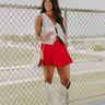 The Lana High Waist Denim Skort in Red Image - 1