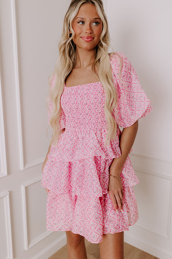 Affectionate Allure Tiered Mini Dress in Pink