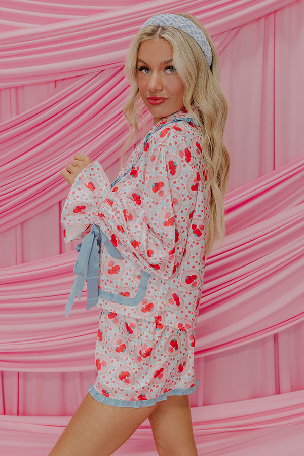 Strawberries And Cream Dreams Satin Pajama Top