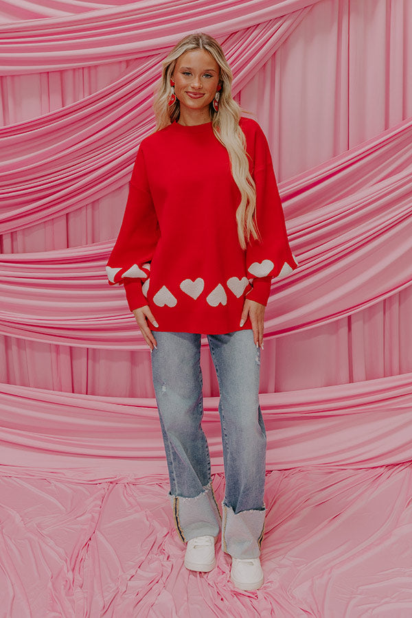 Open Heart Knit Sweater in Red