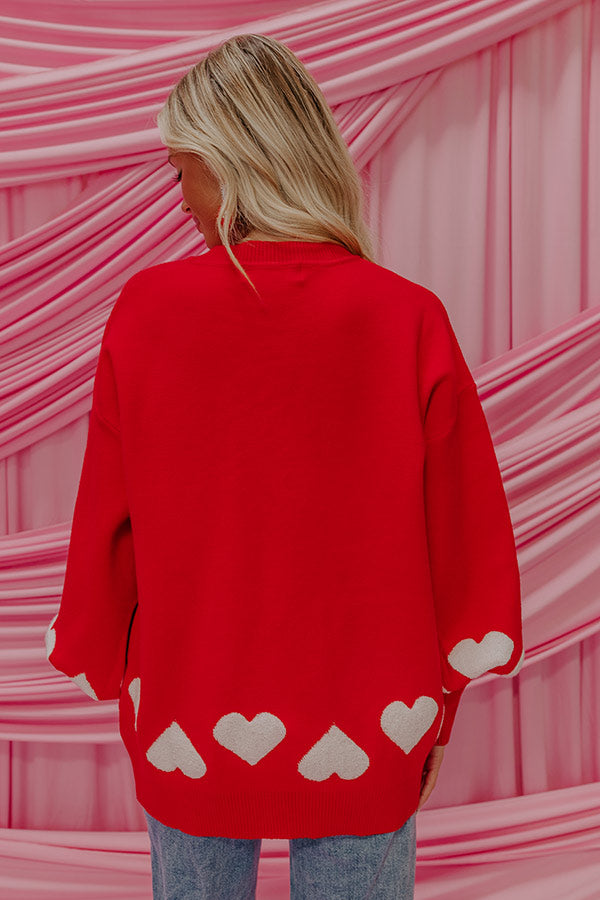 Open Heart Knit Sweater in Red