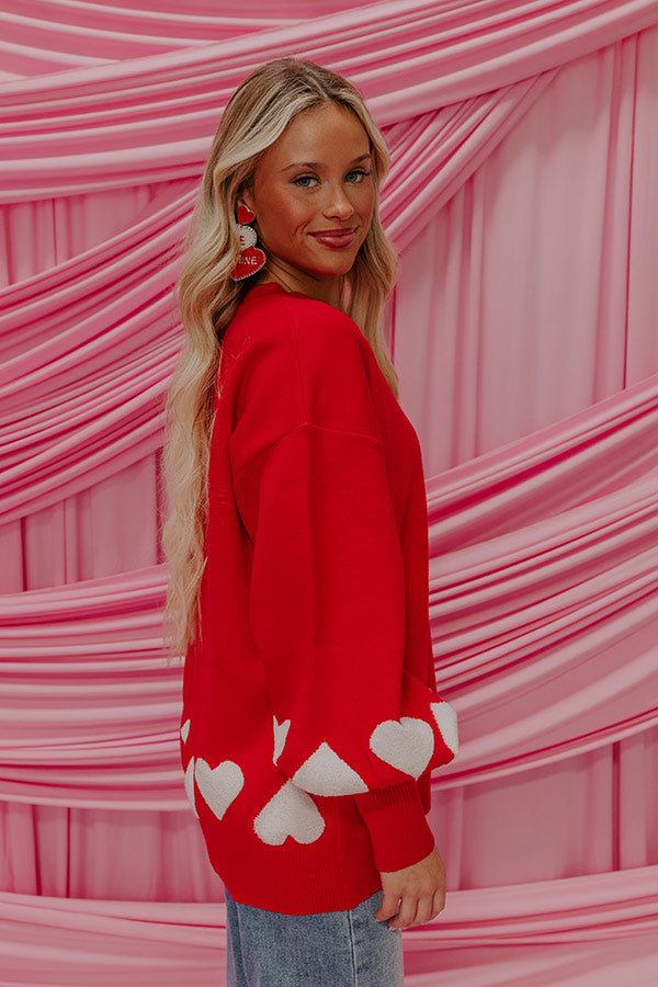 Open Heart Knit Sweater in Red