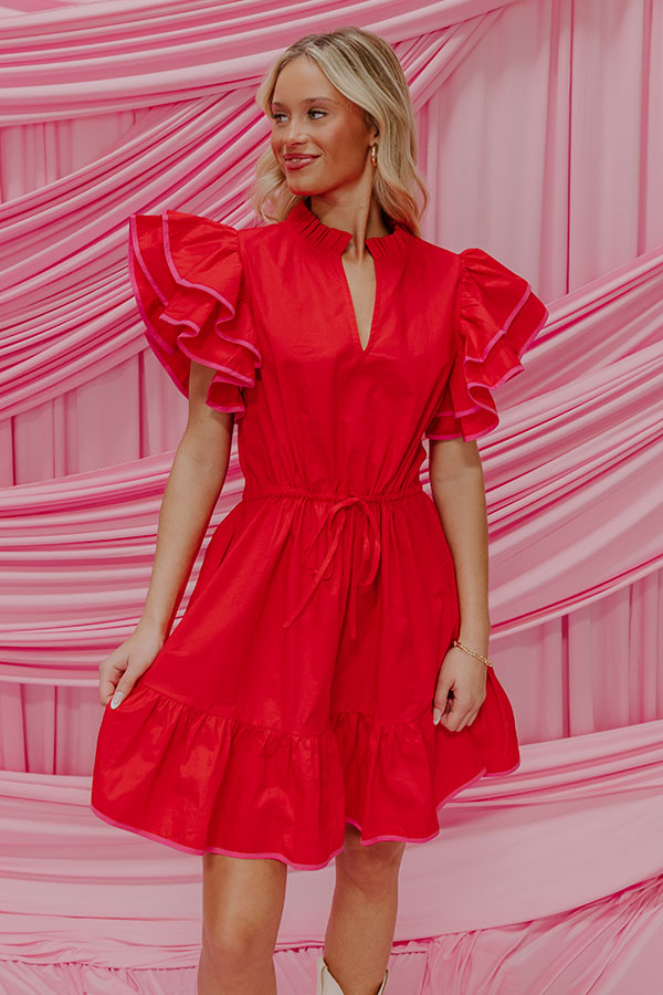 Red Wine Sippin' Ruffle Mini Dress M / Red Red Wine Sippin' Ruffle Mini Dress M / Red